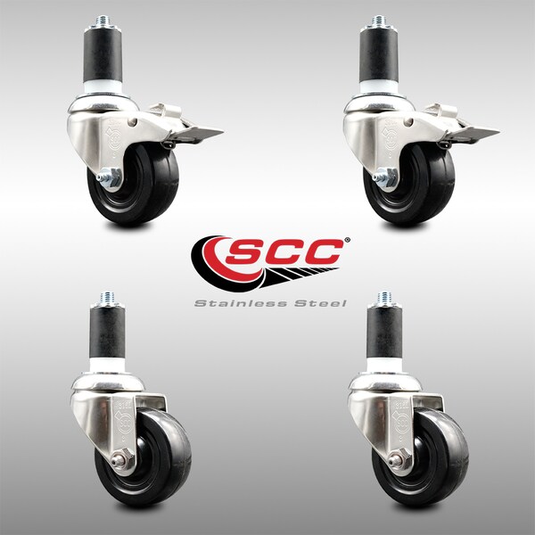 Service Caster 3 Inch 316SS Soft Rubber Swivel 1-1/2 Inch Stem Caster Lock Brake SCC, 2PK SCC-SS316TTLEX20S314-SRS-2-S-2-112 - main